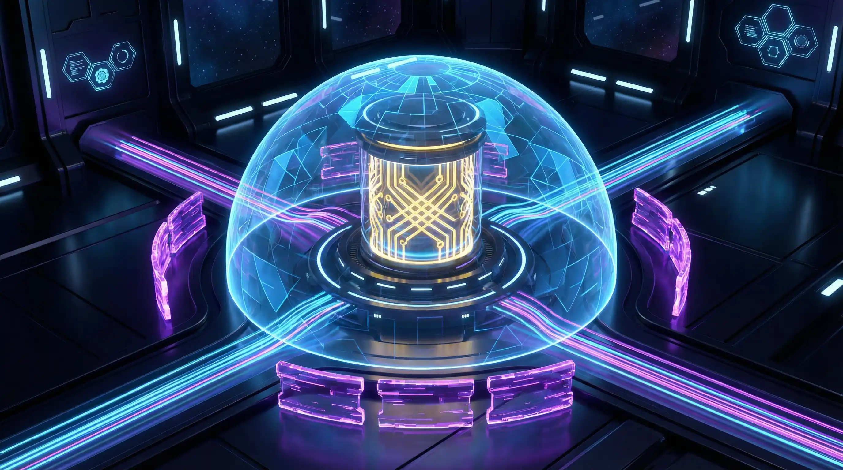 导航系统核心处理器的三维渲染图，展现复杂的数据流